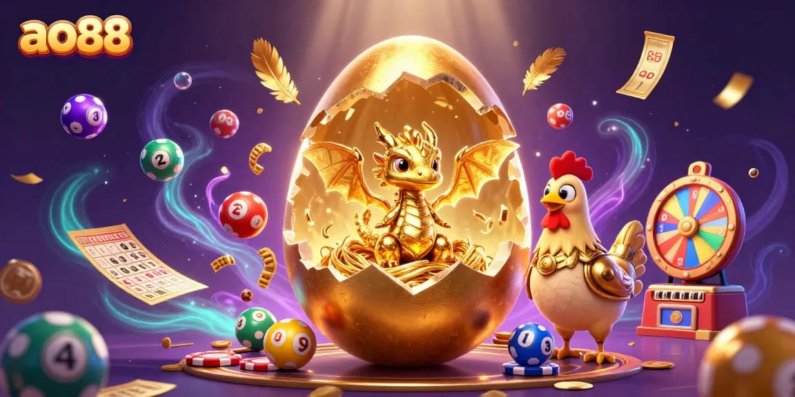 Engage with ao88's vibrant gaming world featuring a golden dragon and poker chips