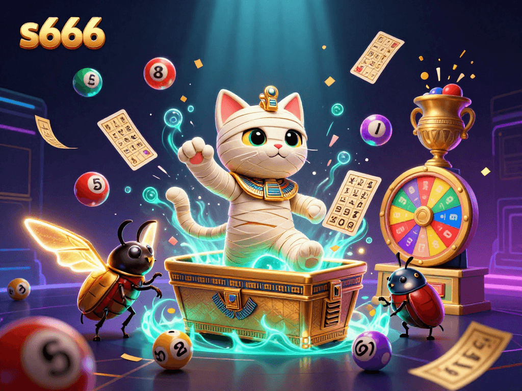Experience online gaming thrills with s666 in a vibrant pyramid casino scene featuring captivating characters.