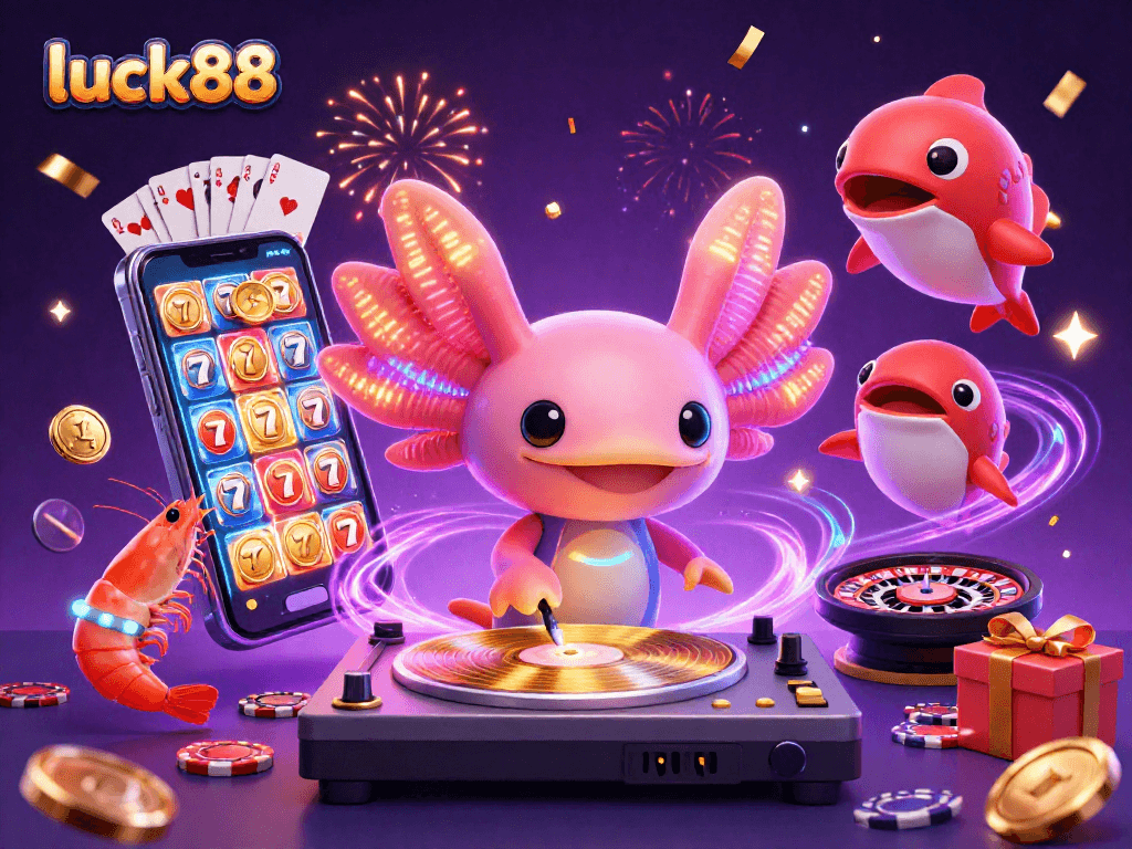 Win big with luck88 in a vibrant casino scene featuring dynamic characters and thrilling games.