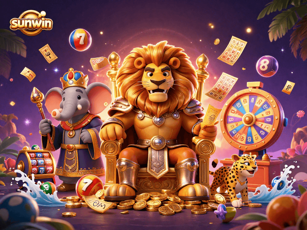 Experience thrilling gameplay at sunwin with a dynamic illustration featuring vibrant casino elements.