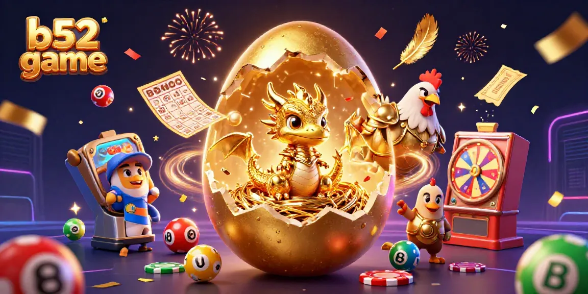 Experience thrilling rewards playing b52 game with vibrant visuals of golden dragons, chips and lottery elements.