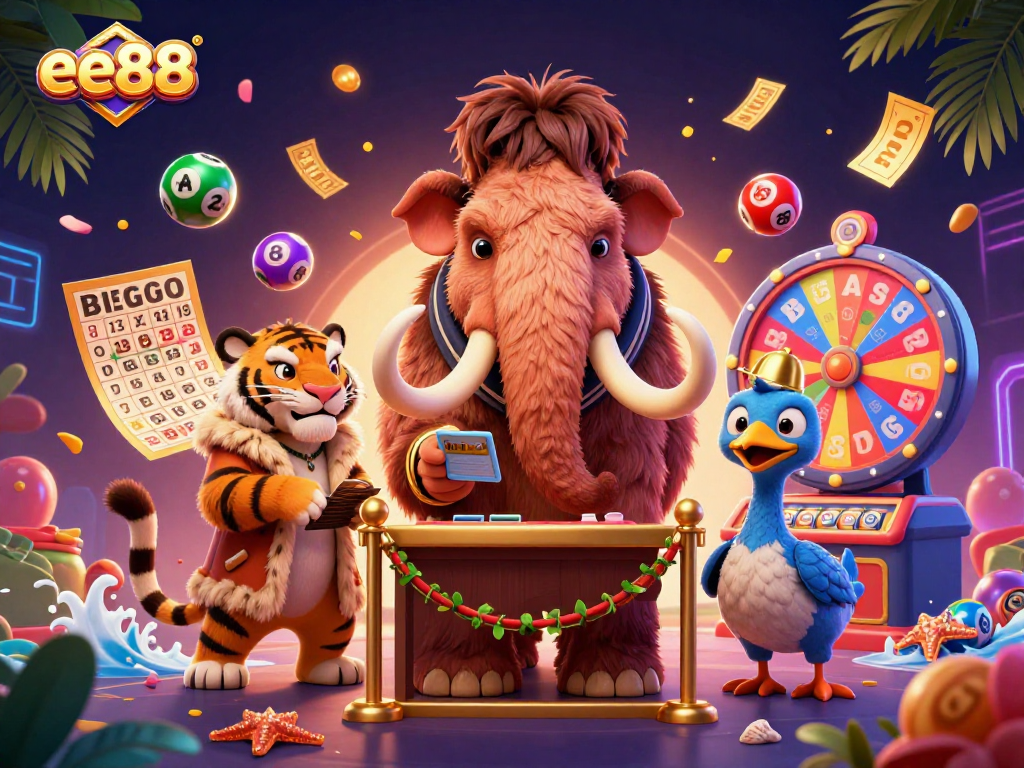 Experience the thrill of ee88 gaming with a vibrant 3D scene featuring dynamic lottery elements.