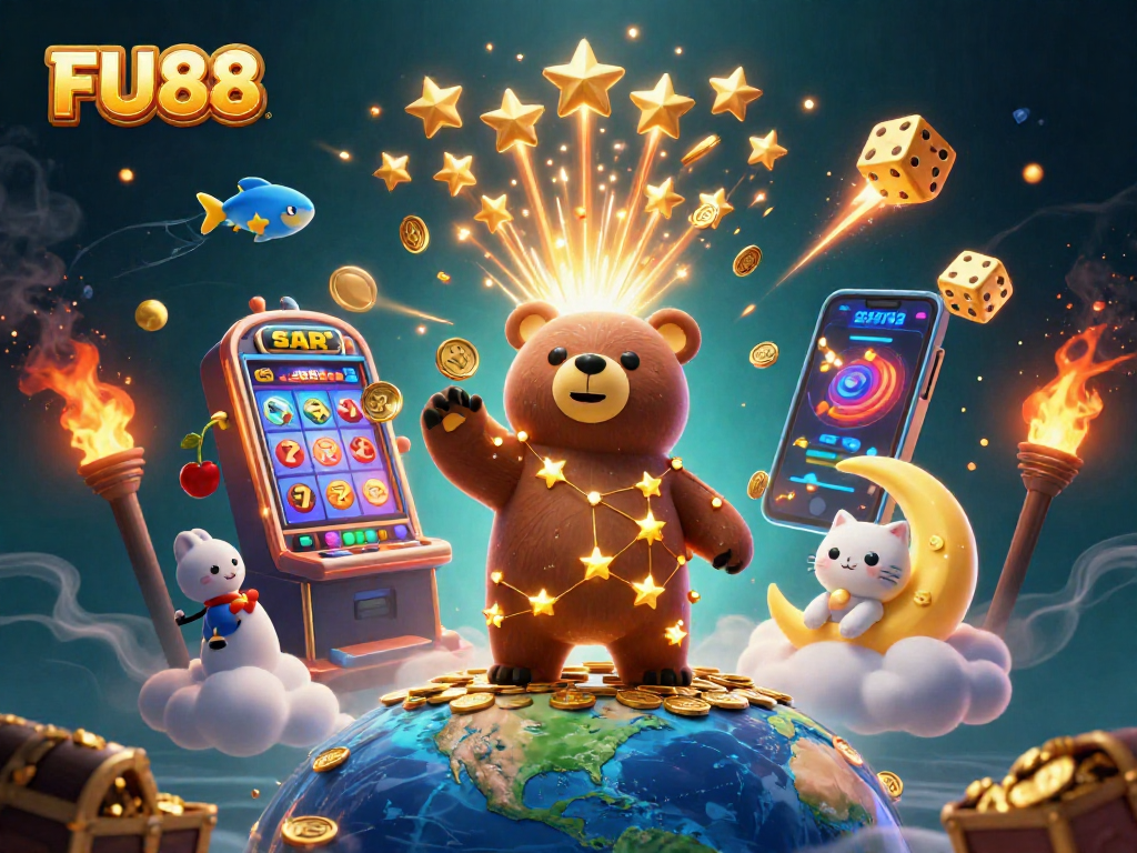 Engage with FU88's thrilling games and jackpots in an extravagant casino scene bursting with excitement.