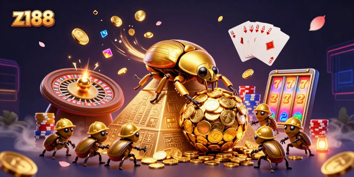 Experience the excitement of z188 with golden coins cascading and dynamic casino elements in a vibrant 3D illustration.