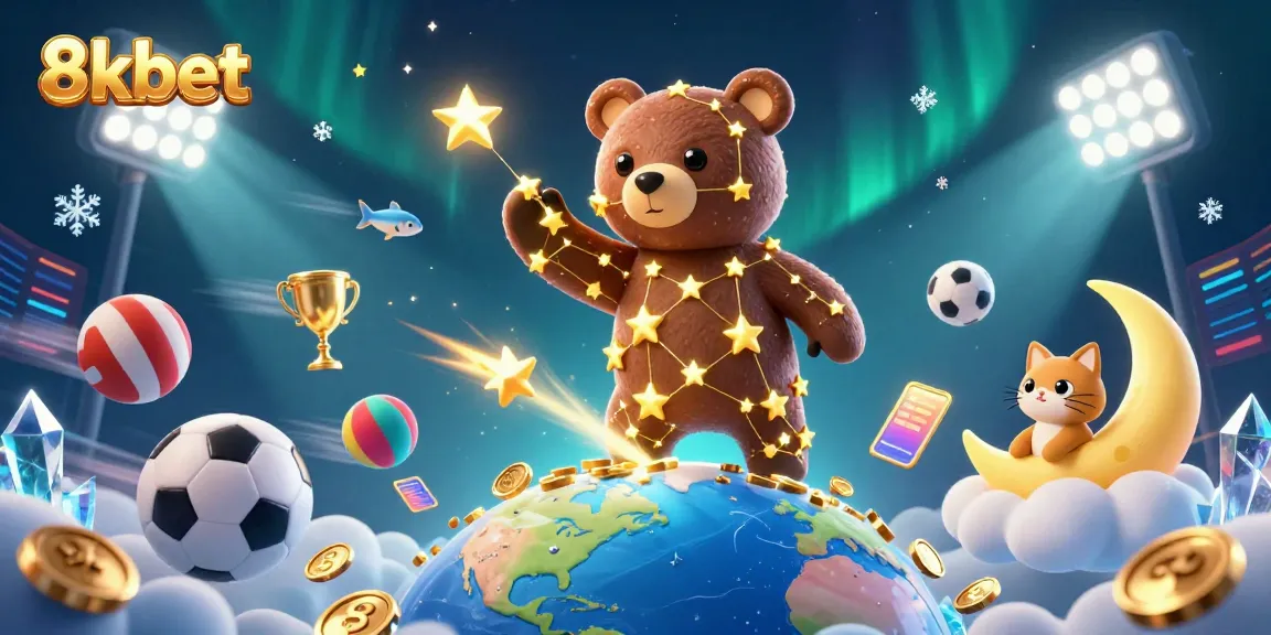 Experience the thrill of 8xbet with golden coins flying around in a dynamic casino-themed scene with a constellation bear.
