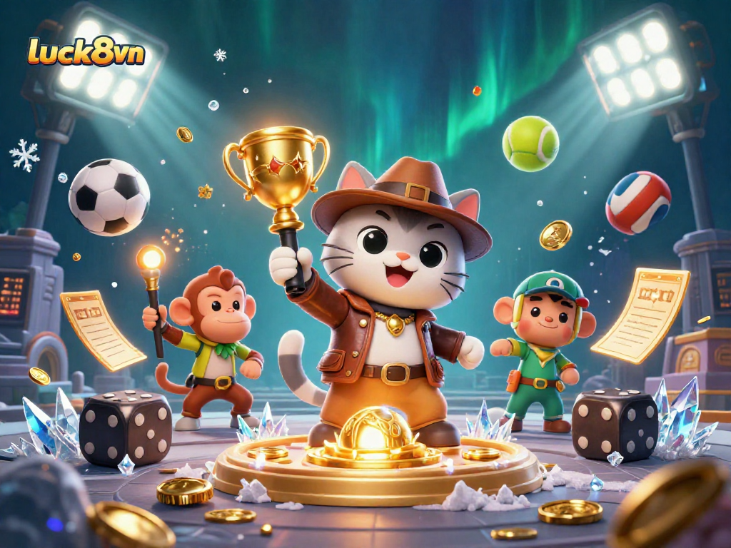 Experience thrilling gaming adventures with luck8vn at this vibrant casino illustration.