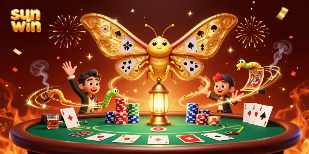 Experience the excitement of sun win with a vibrant casino-themed scene featuring a majestic moth.