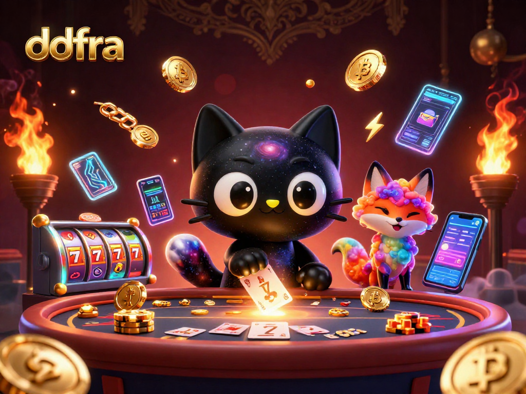 Engage with ddfra's vibrant cosmic casino scene featuring exciting gaming elements and colorful characters.