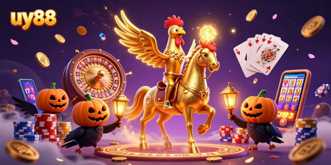 Experience thrilling gaming excitement at uy88 with a vibrant casino scene featuring golden treasures and dynamic action.