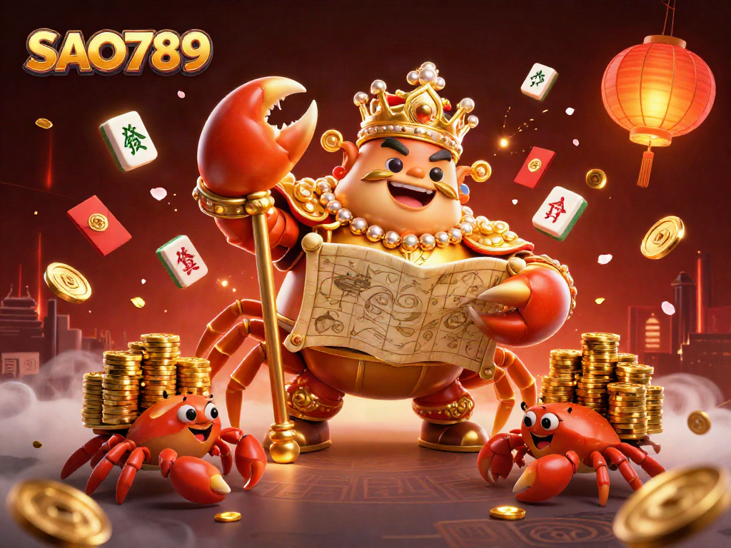 Engage in thrilling gaming experiences at SAO789 with the golden crab emperor and vibrant casino elements.