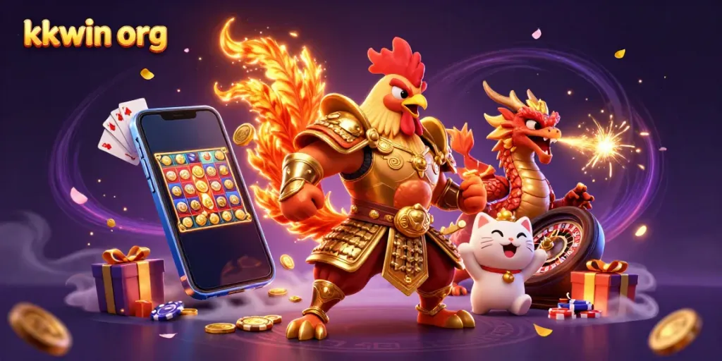 Engage in thrilling gameplay with kkwin org as a rooster warrior and dragon champion enliven the casino scene.