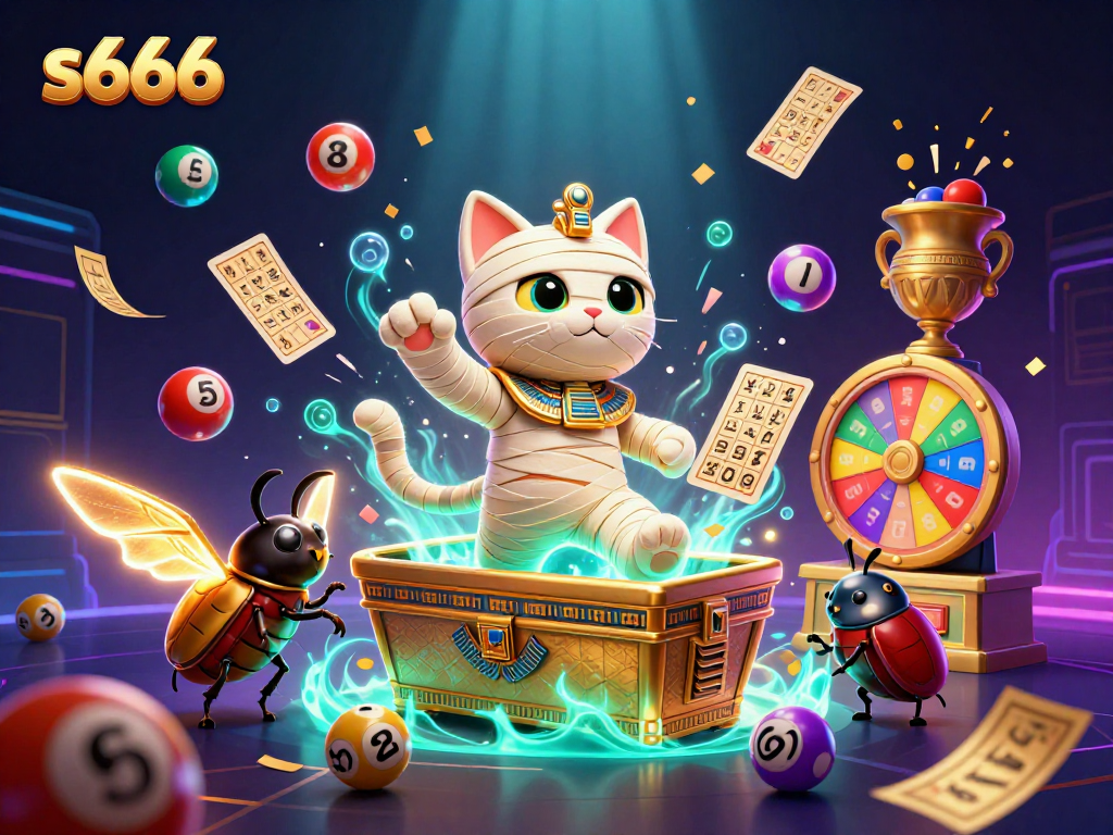Experience online gaming thrills with s666 in a vibrant pyramid casino scene featuring captivating characters.