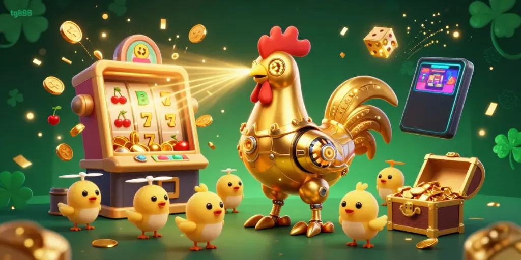 Engage in dynamic casino gaming with tg888's vibrant 3D illustration featuring fun characters and exciting game elements!