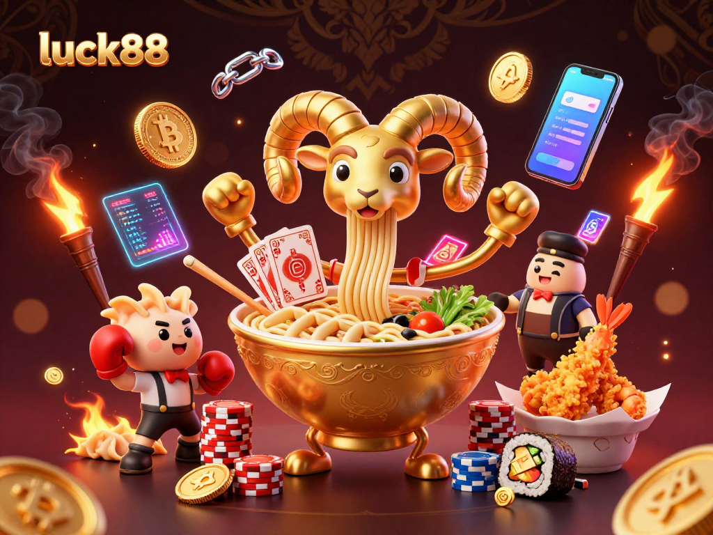 Enjoy thrilling victories at luck88 with a vibrant illustration of a casino-themed 3D scene.