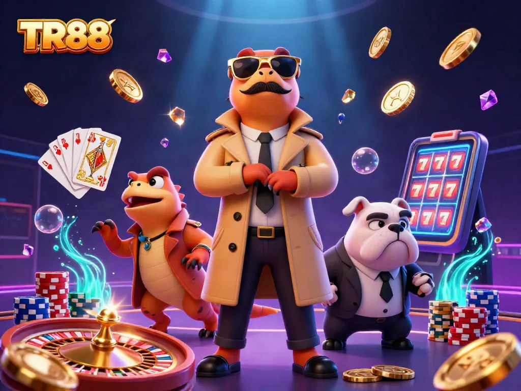 TR88 raptors in trench coat attempting to enter a VIP casino lounge, surrounded by casino elements.