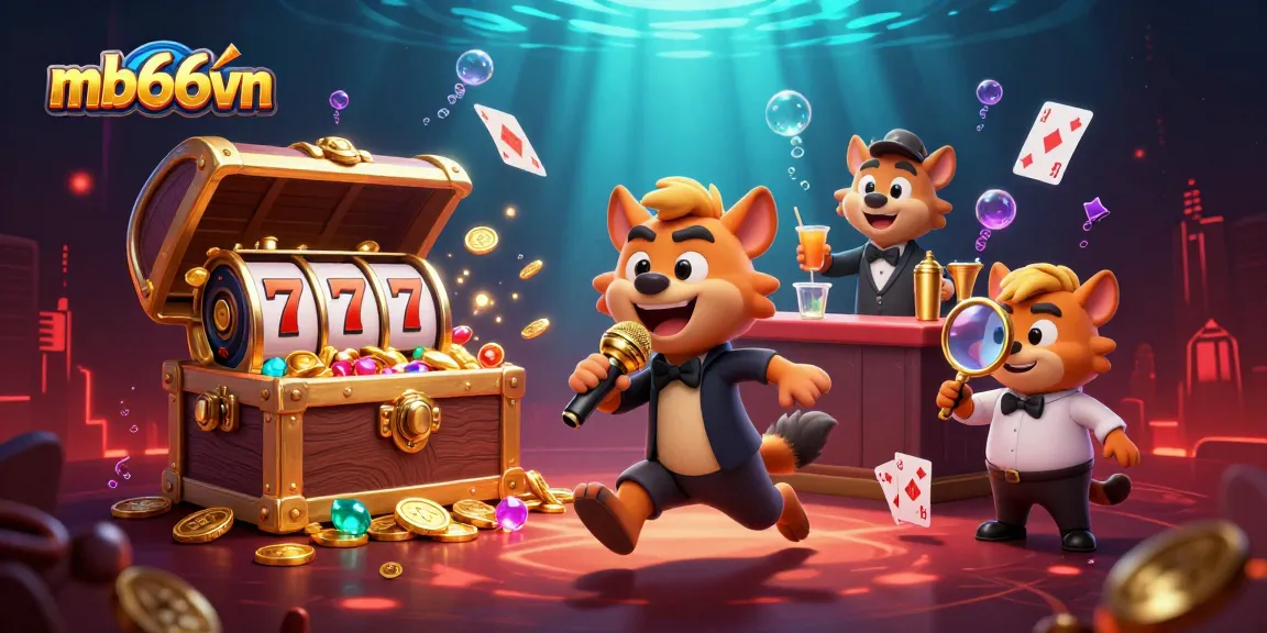 Experience thrilling wins at mb66vn, vibrant casino scene with hyena characters and exciting gaming elements.