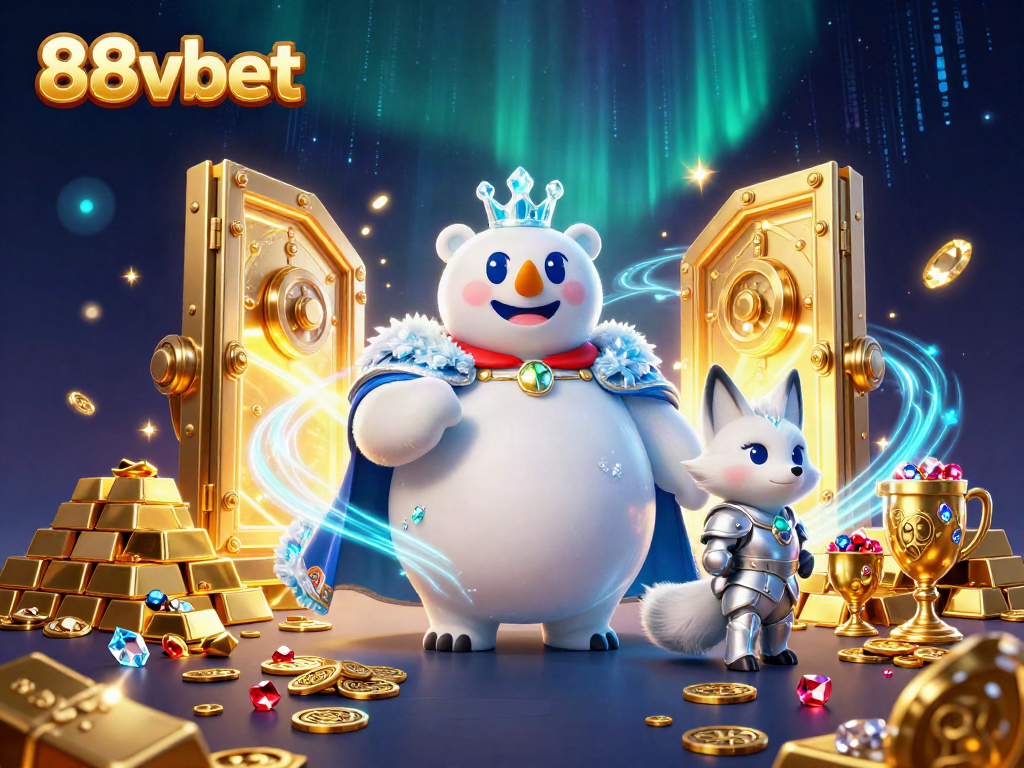 Engage with 88vbet as you explore treasures in a vibrant casino-themed illustration.