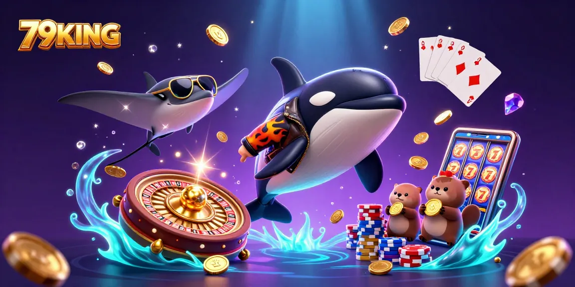 79KING brings excitement to life in a vibrant underwater casino scene featuring animated sea creatures.