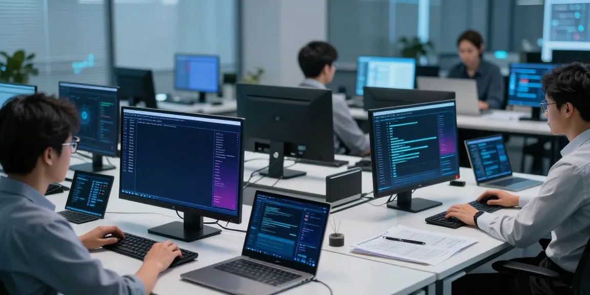 Network vulnerability assessment monitoring in a modern cybersecurity office setup.