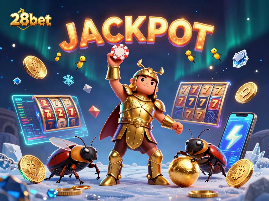 Engage in thrilling gameplay with 28bet, showcasing victory and excitement in a vibrant casino illustration.