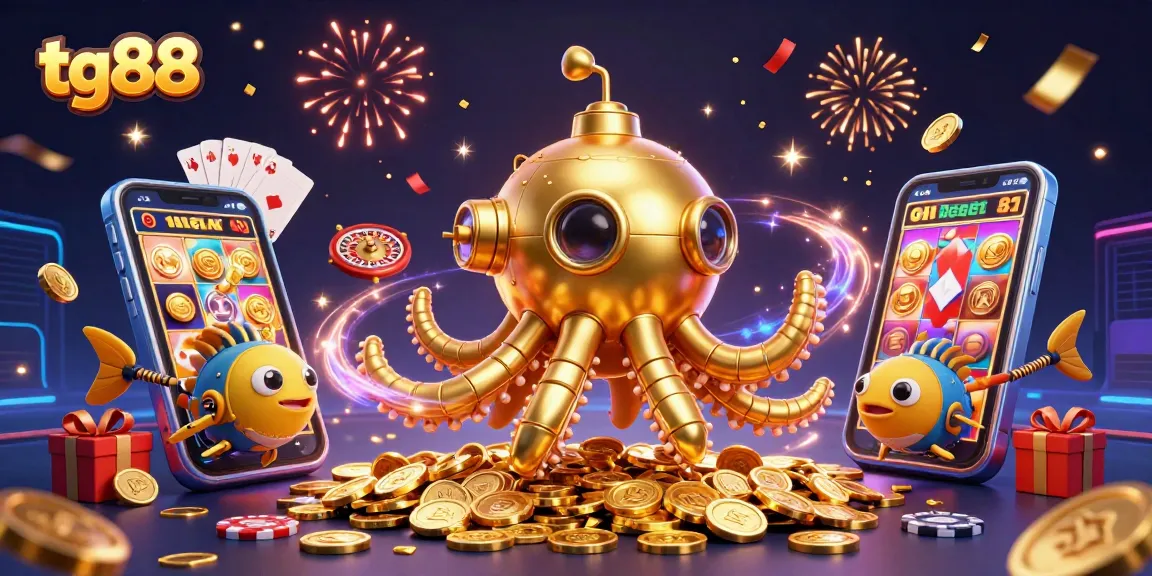 Experience thrilling gameplay at tg88 with a golden kraken submarine amidst games and riches.