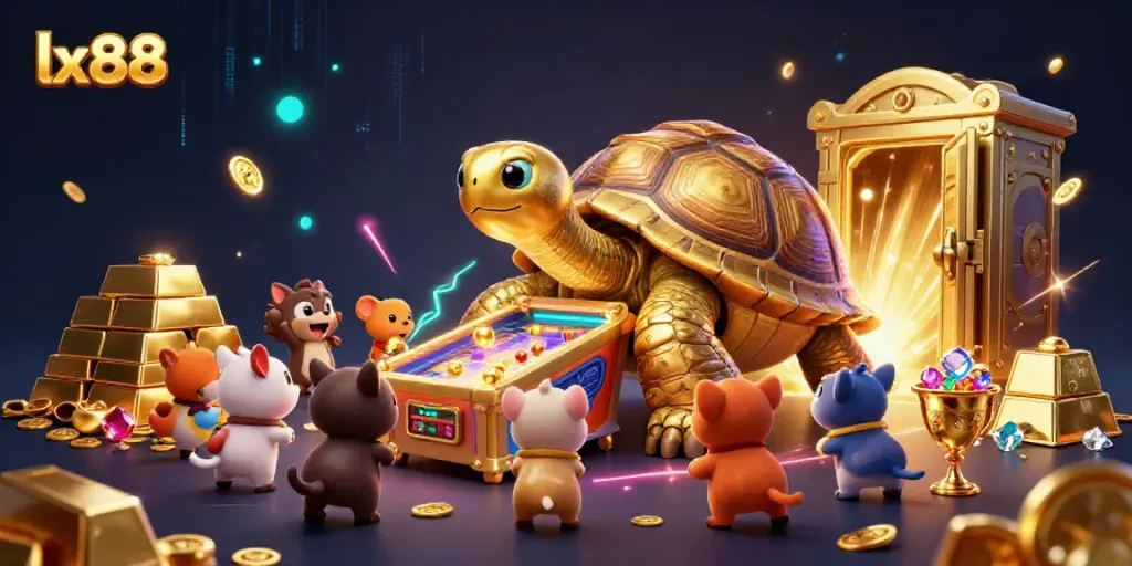 Spin the exciting lx88 pinball machine while a colossal tortoise entertains eager animal players.