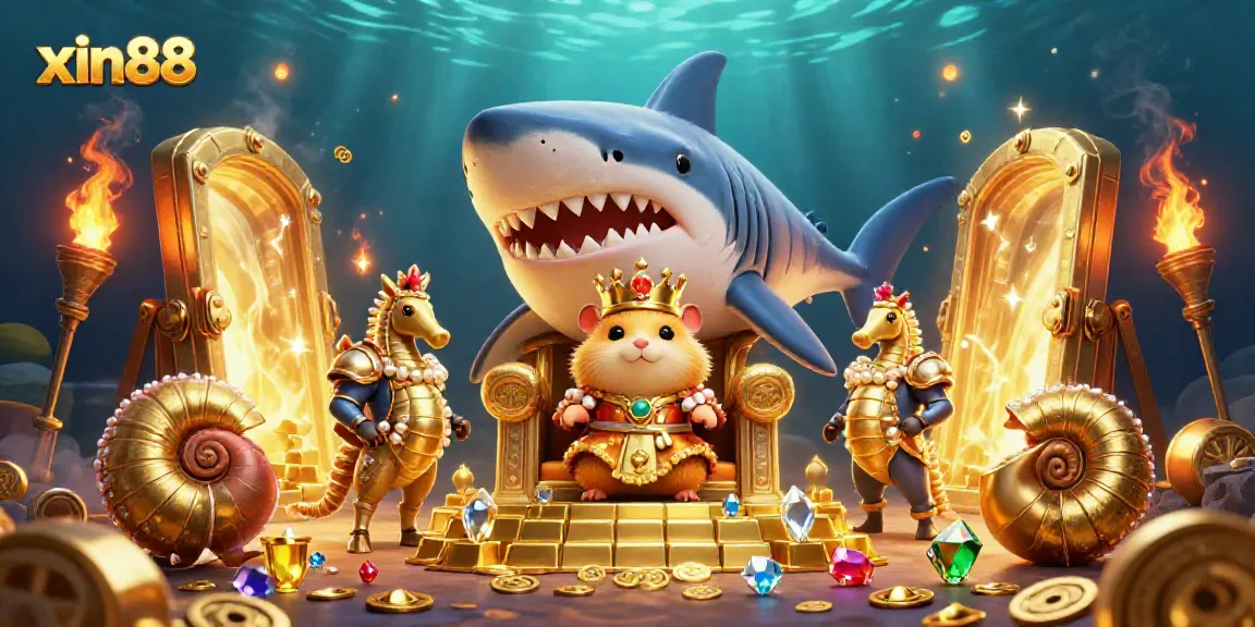 Experience the excitement of xin88 in a fantastical underwater casino with treasures and characters.