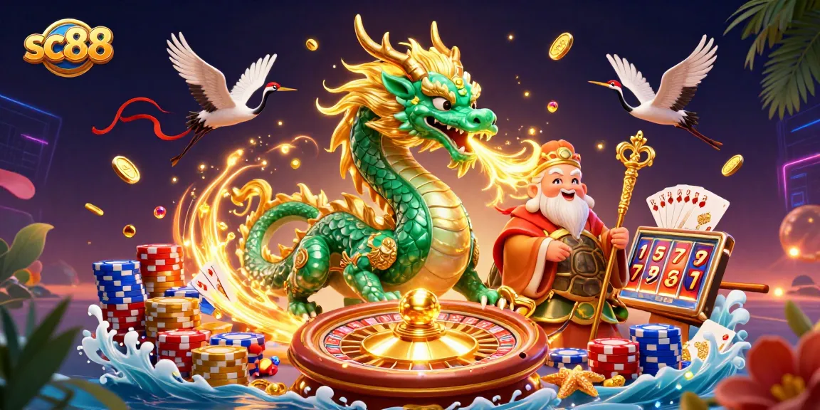 Experience exhilarating gaming at sc88 with a majestic jade dragon and dynamic casino elements.