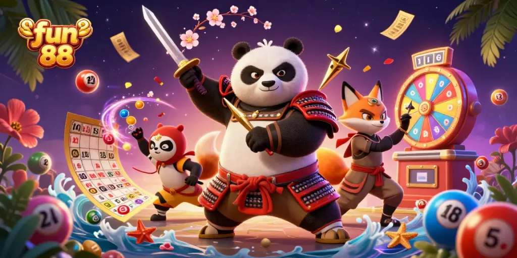 Engage in fun 88 lottery excitement with samurai panda, ninja fox, and magical tanuki!