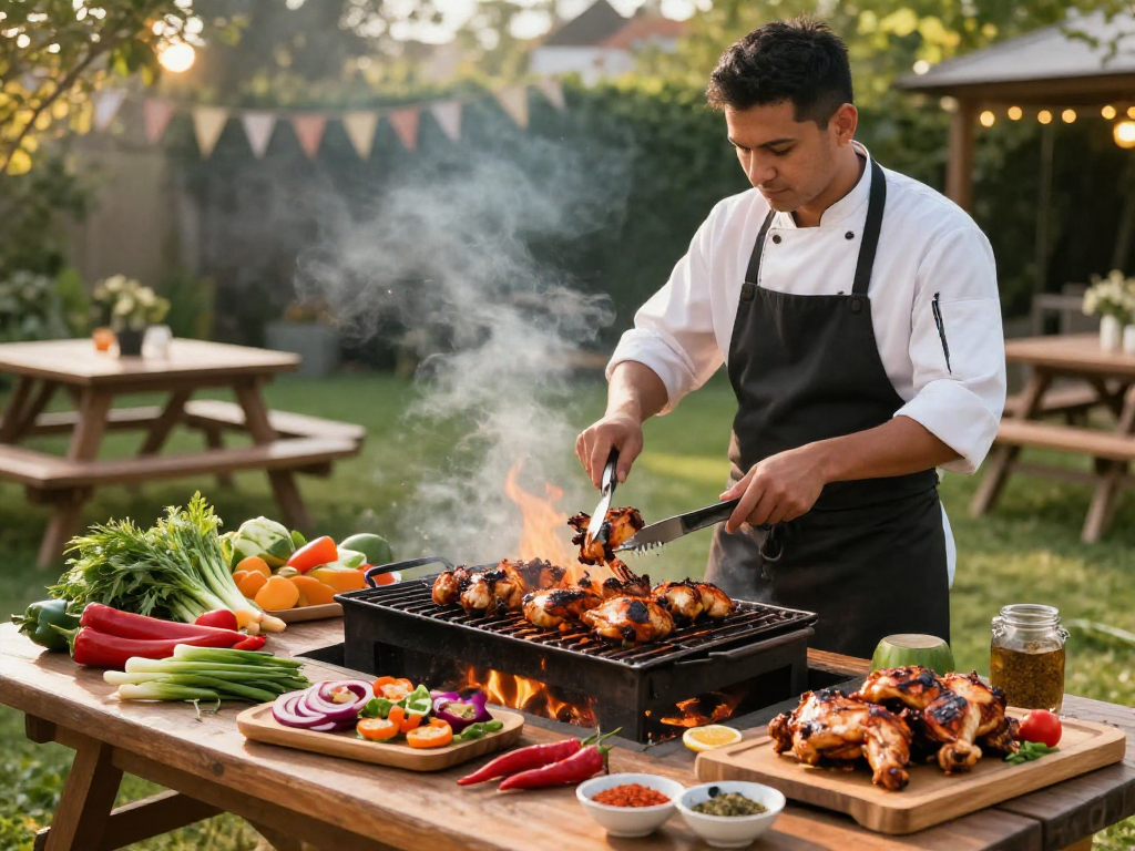 Delicious rokok88 marinated grilled chicken in a vibrant outdoor setting.