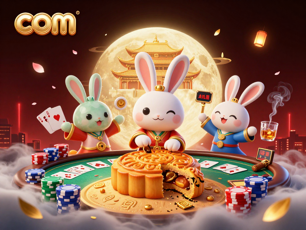 Engage in thrilling games on com with the moon rabbit at a vibrant casino scene.