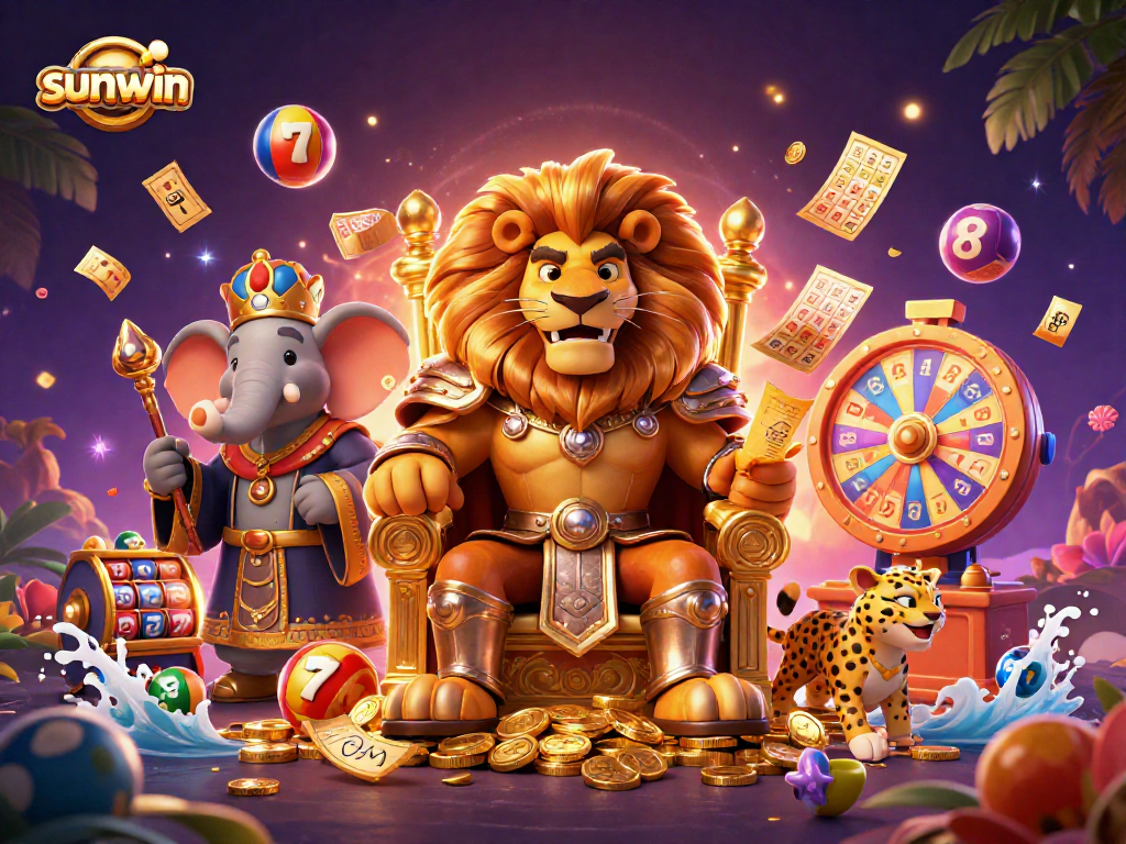 Experience thrilling gameplay at sunwin with a dynamic illustration featuring vibrant casino elements.