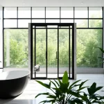 Showcasing black frame shower doors in a modern bathroom, enhancing relaxation and elegance.