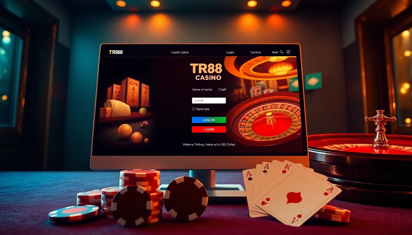 Access the login interface of TR88, showcasing exciting casino games and vibrant gaming graphics.