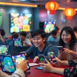 Dynamic online gaming scene with players engaged in card games at gamebaidoithuong.com.vc