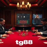 Engage in thrilling poker action as players bet big at tg88 casino, showcasing a luxurious gambling atmosphere.