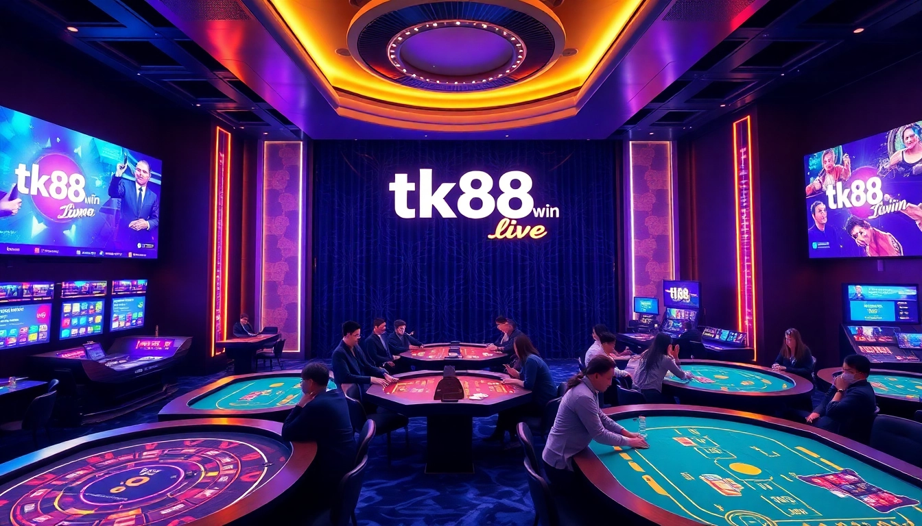 Exciting online casino scene at tk88win.live with players engaging in games and vibrant digital interfaces.