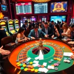Gamblers enjoying roulette at a vibrant casino while exploring app okfun for enhanced betting experiences.