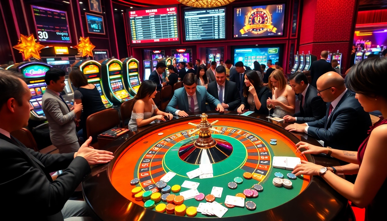 Gamblers enjoying roulette at a vibrant casino while exploring app okfun for enhanced betting experiences.