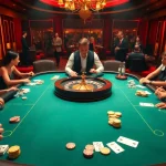 Players engaged in the RR88 game at a vibrant casino table with roulette and poker elements.