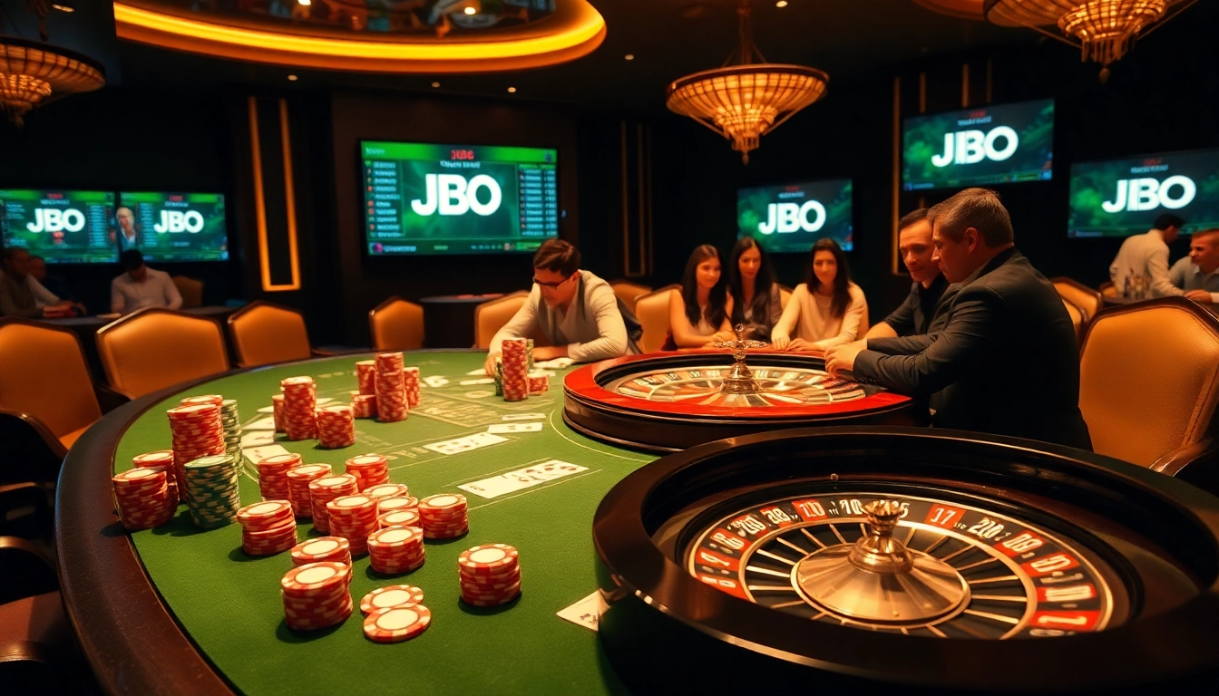 Experience the thrill of JBO with an elegant poker table and vibrant casino elements.
