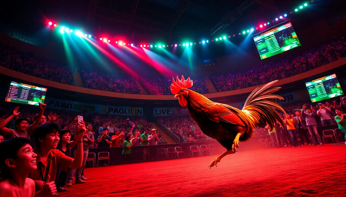 Exciting live betting scene at dagawin.live showcasing a thrilling cockfight atmosphere.