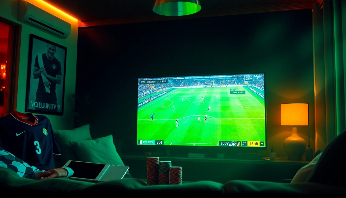 Experience the thrill of live soccer betting with Vaoluoitv, featuring a vibrant home setup and engaging atmosphere.