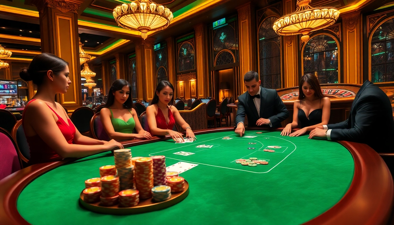 Thrilling casino action at dom88.us.com featuring elegant poker tables and players.