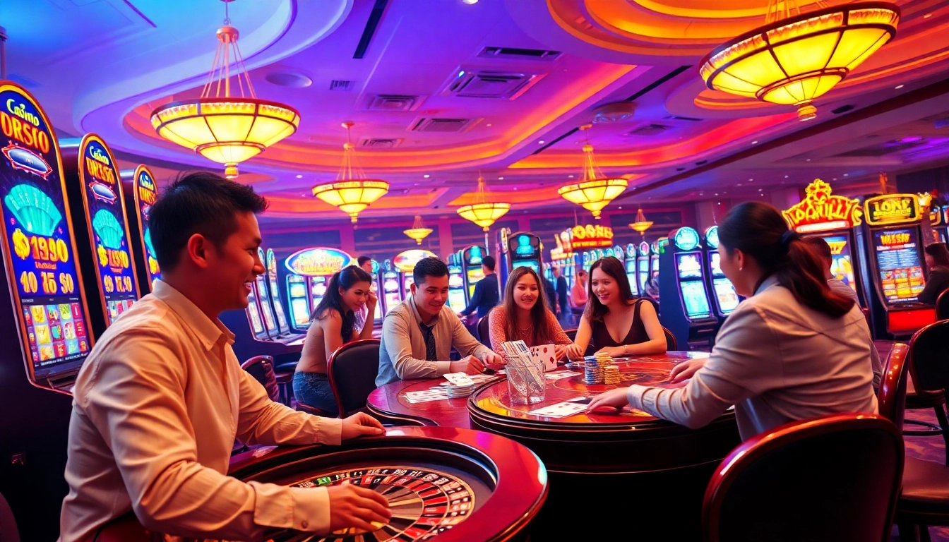 Exciting online casino atmosphere at vin777.gb.net with vibrant slot machines and enthusiastic players.