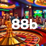Engaging roulette table scene showcasing lively gameplay and the 888b logo.