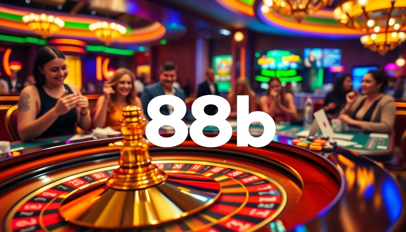 Engaging roulette table scene showcasing lively gameplay and the 888b logo.