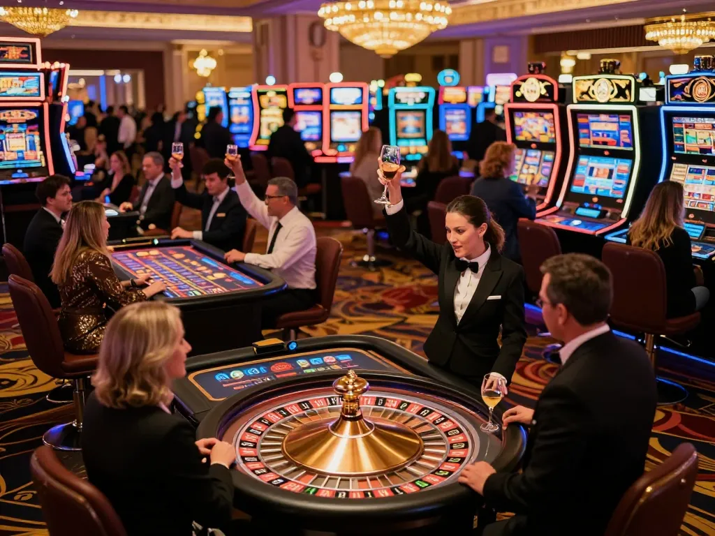 Players at hitclub casino enjoying roulette and celebrating wins amidst vibrant Vegas atmosphere.