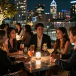 Enjoying cocktails at the NOHU rooftop bar while engaging in strategic gambling.
