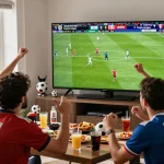 Engaged fan following kqbd live scores and match highlights in a lively sports atmosphere.